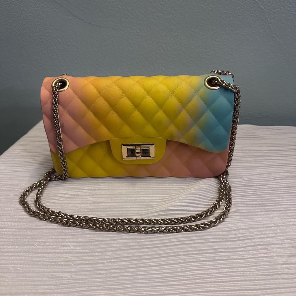 Pastel Rainbow Quilted Jelly Crossbody Bag - Picture 1 of 4